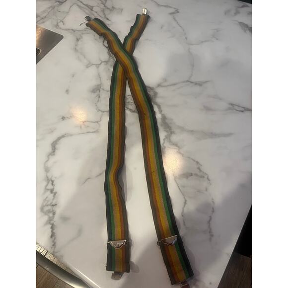 Vintage Rainbow Suspenders Adjustable 4 clip Dark Muted Colorful LGBTQ Pride OS - Picture 1 of 7